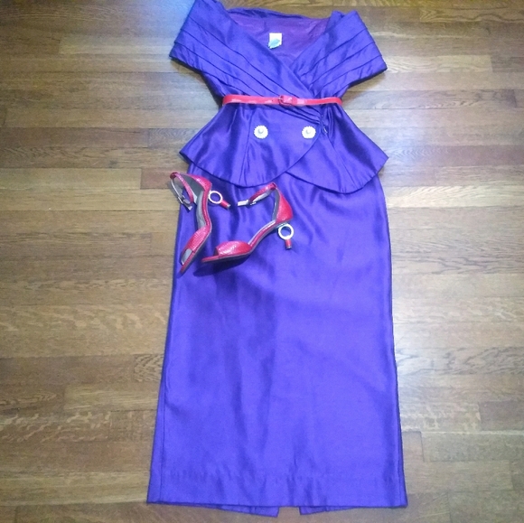 Vintage Glamour WATTERS 2pc 80s Royal Purple Evening Suit🔥VTG Skirt Set - Picture 8 of 15